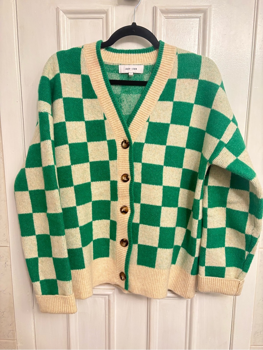John + Jenn Green & Light Cream Oversized Cardigan Sweater